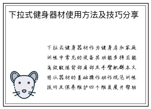 下拉式健身器材使用方法及技巧分享